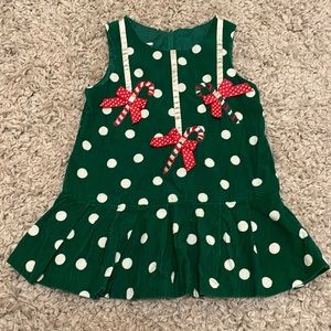 Bonnie Baby Green Corduroy Polka Dot Candy Cane Christmas Dress